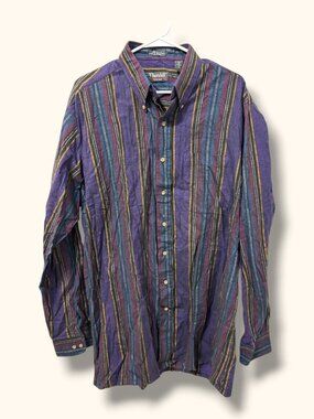 Thornhill Mens Tall XL Striped Button Up Shirt Purple 100% Cotton Long Sleeve